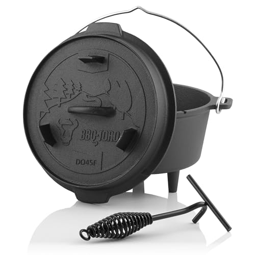 BBQ-Toro Dutch Oven Forest Serie | bereits eingebrannt - preseasoned | Verschiedene Größen | Gusseisen Kochtopf | Bräter mit Deckel (Topf mit Füße, 4,2 Liter (DO45F)) von BBQ-Toro