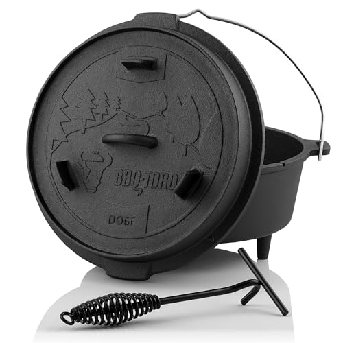 BBQ-Toro Dutch Oven Forest Serie | bereits eingebrannt - preseasoned | Verschiedene Größen | Gusseisen Kochtopf | Bräter mit Deckel (Topf mit Füße, 7,3 Liter (DO6F)) von BBQ-Toro