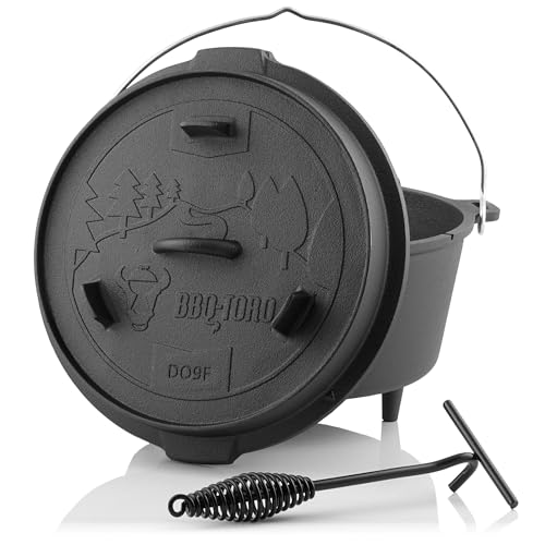 BBQ-Toro Dutch Oven Forest Serie | bereits eingebrannt - preseasoned | Verschiedene Größen | Gusseisen Kochtopf | Bräter mit Deckel (Topf mit Füße, 9,0 Liter (DO9F)) von BBQ-Toro