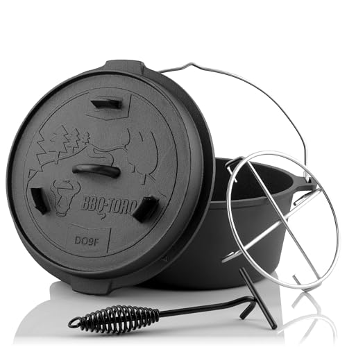 BBQ-Toro Dutch Oven Forest Serie | bereits eingebrannt - preseasoned | Verschiedene Größen | Gusseisen Kochtopf | Bräter mit Deckel (Topf ohne Füße, 9,0 Liter (DO9F)) von BBQ-Toro
