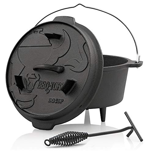 BBQ-Toro Dutch Oven Premium Serie | 4,2 Liter (DO45P), Topf mit Füße | bereits eingebrannt - preseasoned | Verschiedene Größen | Gusseisen Kochtopf | Bräter mit Deckelheber von BBQ-Toro