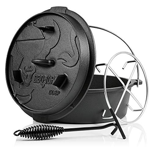 BBQ-Toro Dutch Oven Premium Serie | 7,3 Liter (DO6P), Topf ohne Füße | bereits eingebrannt - preseasoned | Verschiedene Größen | Gusseisen Kochtopf | Bräter mit Deckelheber von BBQ-Toro