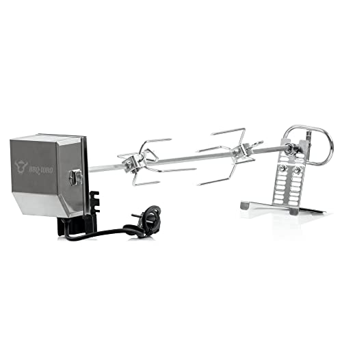 BBQ-Toro Edelstahl Grillspieß Set | 70 cm | Spiess Set inkl. Edelstahl Motor, 220V - 240V, inkl. 2 Stück Fleischklammern | Rotisserie, Drehspiess aus Metall verchromt, elektrischer Drehspiess von BBQ-Toro