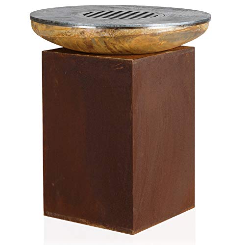 BBQ-Toro Feuerschale mit Grillring | Ø 82 cm | Feuerstelle mit Grillplatte und Grillrost | Rostfeuerschale mit Feuerplatte, Feuerring, Plancha Braun von BBQ-Toro