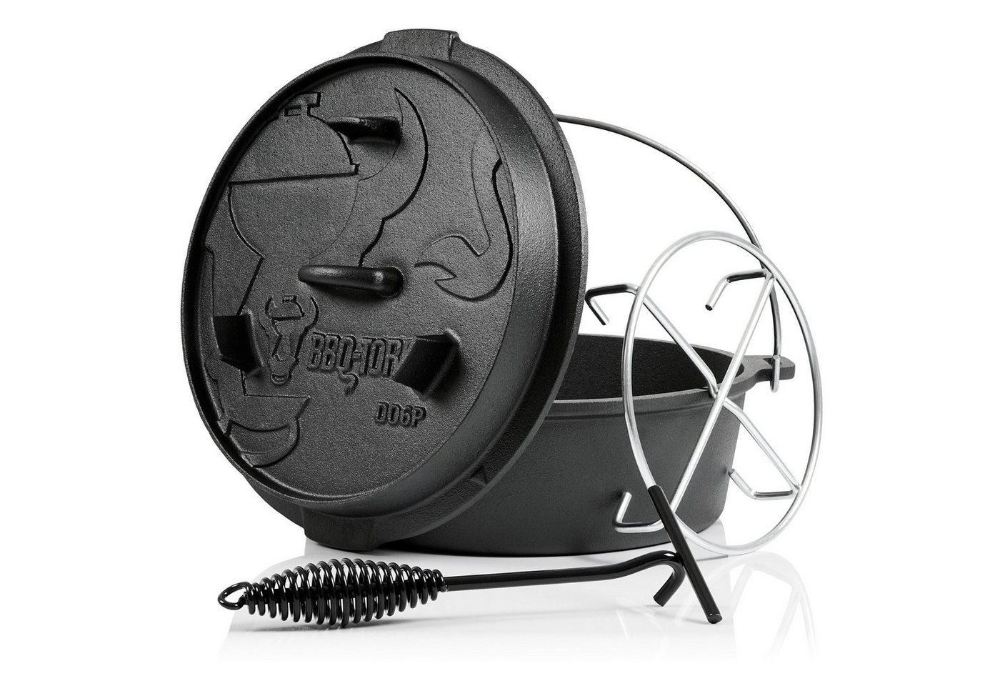 BBQ-Toro Grilltopf Dutch Oven 7,3 L Premium Gusseisen Kochtopf, Gusstopf, Gusseisen (4-tlg) von BBQ-Toro