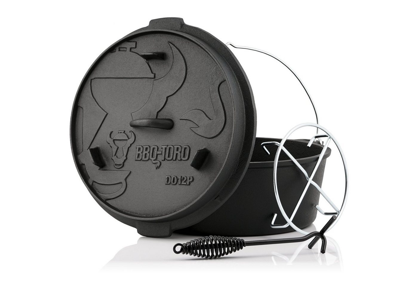 BBQ-Toro Grilltopf Dutch Oven DO12PX, 13,6 L Premium Gusseisen Kochtopf Gusstopf, Gusseisen (4-tlg) von BBQ-Toro