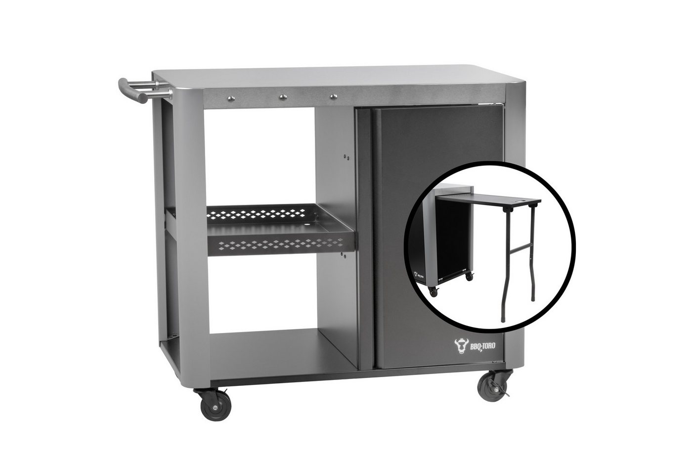 BBQ-Toro Grillablagetisch Grillwagen 95 x 50 x 80 cm, Silber Grilltisch, Grill Beistelltisch (1-St), Vier integrierte Bremsen von BBQ-Toro