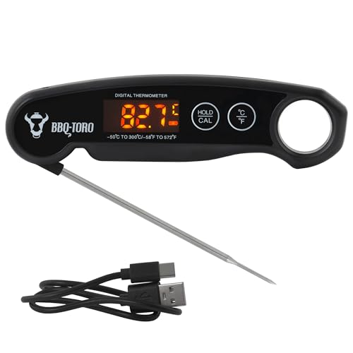 BBQ-Toro Grillthermometer wiederaufladbar mit LCD Display | Bratenthermometer digital -50 °C bis 300 °C | Fleischthermometer kabellos Kerntemperaturmesser Küchenthermometer Steak Thermometer kochen von BBQ-Toro