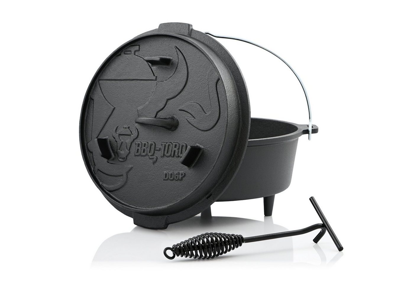 BBQ-Toro Grilltopf Dutch Oven DO6P, 7,3 L Premium Gusseisen Kochtopf, Gusstopf, Gusseisen (3-tlg) von BBQ-Toro