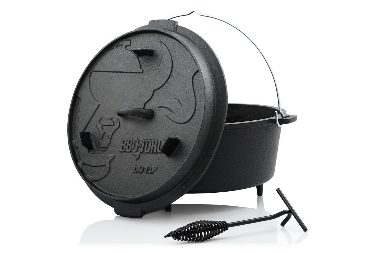 BBQ-Toro Grilltopf Dutch Oven DO12P, 13,6 L Premium Gusseisen Kochtopf, Gusstopf, Gusseisen (3-tlg) von BBQ-Toro