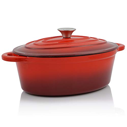 BBQ-Toro Gusseisen Cocotte | 4,3 Liter | rot, oval | Emaillierter Gusseisen Bräter mit Deckel | Gusstopf, induktionsgeeignet von BBQ-Toro