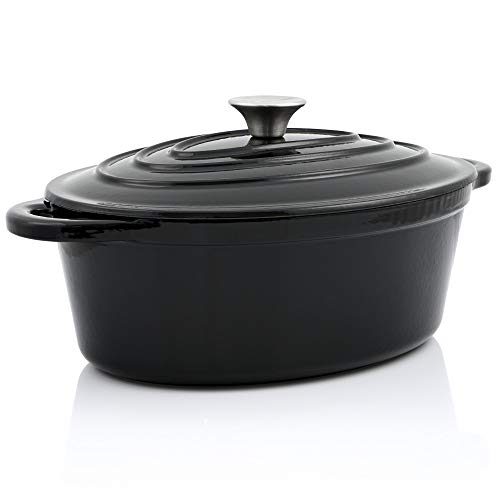 BBQ-Toro Gusseisen Cocotte | 4,3 Liter | schwarz, oval | Emaillierter Gusseisen Bräter mit Deckel | Gusstopf, induktionsgeeignet | Topf mit Aroma-Tropfnasen am Deckel | Gussbräter, Bratentopf BBQ-Toro Gusseisen Cocotte | 4,3 Liter | schwarz, oval | Emaillierter Gusseisen Bräter mit Deckel | Gusstopf, induktionsgeeignet | Topf mit Aroma-Tropfnasen am Deckel | Gussbräter, Bratentopf von BBQ-Toro