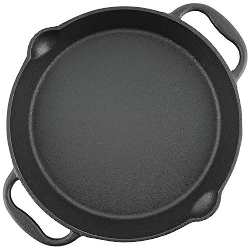 BBQ-Toro Gusseisen Grillpfanne Ø 25 cm | Gusspfanne mit zwei Griffe und zwei Ausgießer | Servierpfanne aus Gusseisen | Pfanne für Gasgrill, im offenen Feuer, Elektro-Herd | Grillzubehör von BBQ-Toro