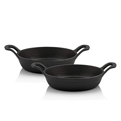BBQ-Toro Gusseisen Servierpfännchen Set, 2 Stück | Ø 16 cm - rund | Grillpfannen Pfännchen, Gusspfanne, Bratpfanne, Feuerpfanne, Grillpfännchen, Gusseisenpfännchen, Serving pan, Tischpfanne von BBQ-Toro