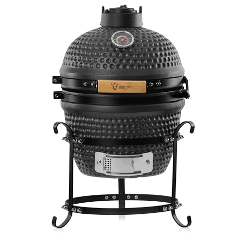 BBQ-Toro Kamado Grill Holzkohlegrill Haiiro Ø 32 cm mit Thermometer, Holzgriff | Matt Grau, Bubble Frosted Glaze | Kamado Keramikgrill, Mini Holzkohlegrill, Mini Kamado Grill, Keramik Grill von BBQ-Toro