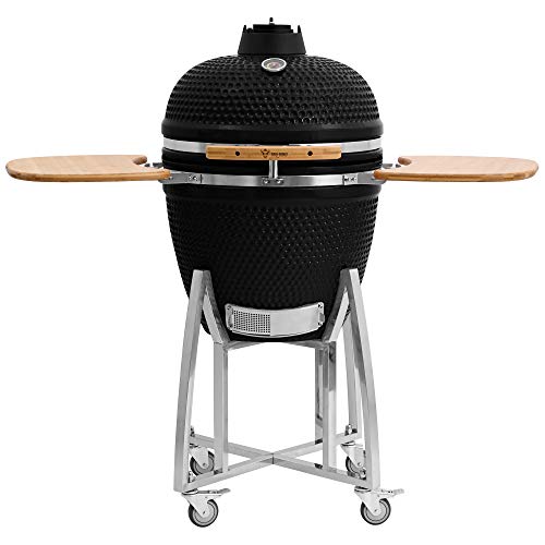 BBQ-Toro Kamado Grill | Holzkohlegrill Kuro Ø 52 cm mit Bambusablage, Thermometer, stabilem Holzgriff | Keramikgrill Kamadogrill Kugelgrill (Schwarz) von BBQ-Toro