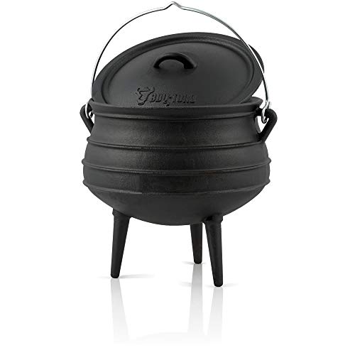 BBQ-Toro Potjie | Gusseisen Hexenkessel Potjie #2, ca. 6 Liter | Guss Kochtopf mit Füße | Südafrikanischer Dutch Oven | Kochtopf für offenes Feuer, Gusseisen Schmortopf mit Deckel | Fleischtopf von BBQ-Toro