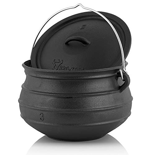 BBQ-Toro Potjie | Gusseisen Hexenkessel Potjie #3, ca. 8 Liter | Guss Kochtopf ohne Füße | Südafrikanischer Dutch Oven | Kochtopf für offenes Feuer, Gusseisen Schmortopf mit Deckel | Fleischtopf von BBQ-Toro
