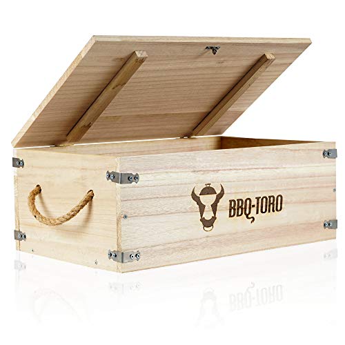 BBQ-Toro Rustikale Holzkiste für Dutch Oven und Grillzubehör I 27,5 Liter Volumen I (B) 54 x (T) 33 x (H) 21 cm I Kiste aus Holz für Grillplatte, Grillrost und Zubehör von BBQ-Toro