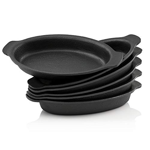 BBQ-Toro Gusseisen Servierpfännchen Set (6-er Pack) | 22,5 x 13 cm - oval | bereits eingebrannt - preseasoned | Gusseisen Grillpfannen, Pfännchen, Servierpfanne, Grillpfanne, Gusspfanne von BBQ-Toro