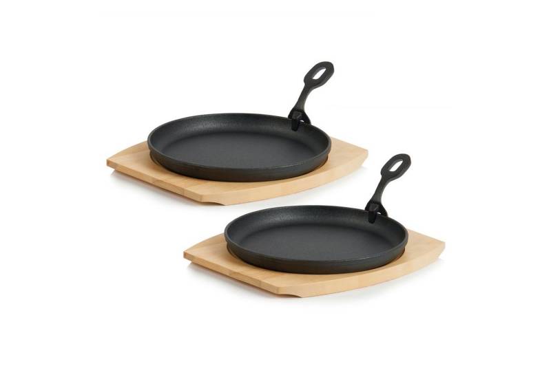 BBQ-Toro Servierpfanne 2er Gusseisen Servierpfännchen-Set, Ø 22 cm, rund, mit Holzbrett, Gusseisen von BBQ-Toro