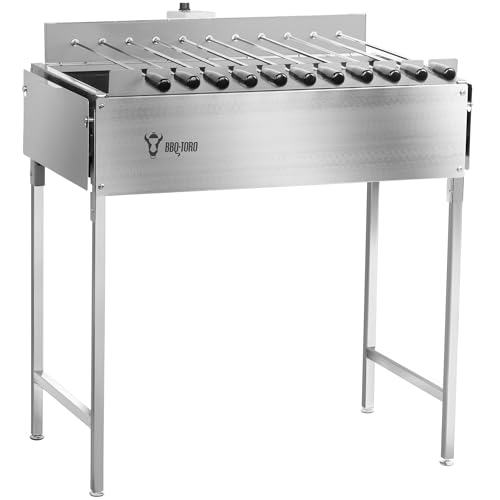 BBQ-Toro Stand Holzkohlegrill mit elektrischem Spiessdreher | Edelstahl Grill mit Drehspiess Gestell 11 Spiessen und Motor | mit Netzstecker und USB | Mangal Schaschlik | Grillspiess Drehspiess von BBQ-Toro