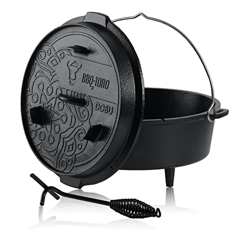 BBQ-Toro Ultimate Dutch Oven mit PRO3+ Beschichtung | 7,3 Liter (DO6U), Topf mit Füßen | bereits eingebrannt - preseasoned mit PRO3+ Verfahren | Gusseisen Kochtopf | Bräter mit Deckelheber von BBQ-Toro