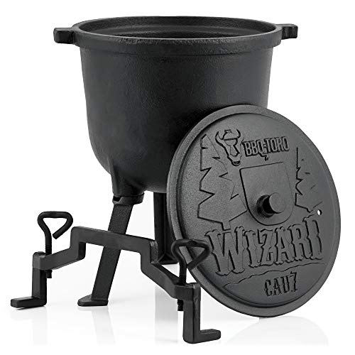 BBQ-Toro Zauberkessel "Wizard" | Kochtopf aus Gusseisen | Gusstopf mit drei Beinen, Deckel, Bügel und Feststellschrauben | Hexenkessel (7 Liter) von BBQ-Toro