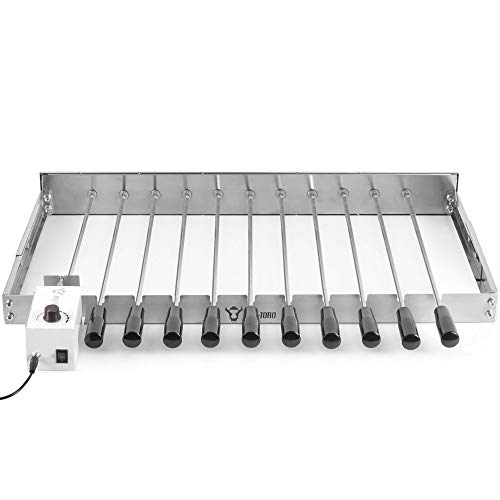 BBQ-Toro elektrischer Spiessdreher | Edelstahl Drehspiess Aufsatz mit 11 Spießen und Motor | größenverstellbar (B) 70 x (T) 26-40 cm | mit Netzstecker und USB | Mangal Schaschlik (Motor vorne Links) von BBQ-Toro