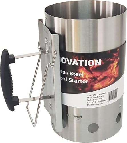 BBQNovation Anzündkamin mit Griff und Ausschütthilfe - Grillkamin für Holzkohle oder Briketts - Feuerkohleanzünder - Edelstahl von BBQNovation