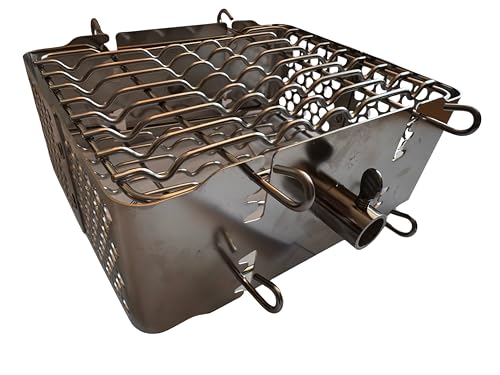 BBQNovation Edelstahl Drehspießkorb – Flacher Rotisserie Grillkorb für Gasgrill, Holzkohlegrill & Kugelgrill – Verstellbar, Spülmaschinenfest, 21×19×7 cm – Perfekt für Hähnchen & Gemüse von BBQNovation
