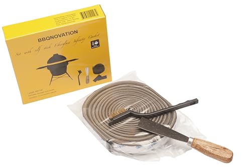 BBQNovation Ersatzdichtung Set für Keramikgrills aus Selbstklebendem Fiberglas. Enthält 2 x 2 Meter Fiberglas, Schaber, Bürste und 2 Verbindungsstücke von BBQNovation