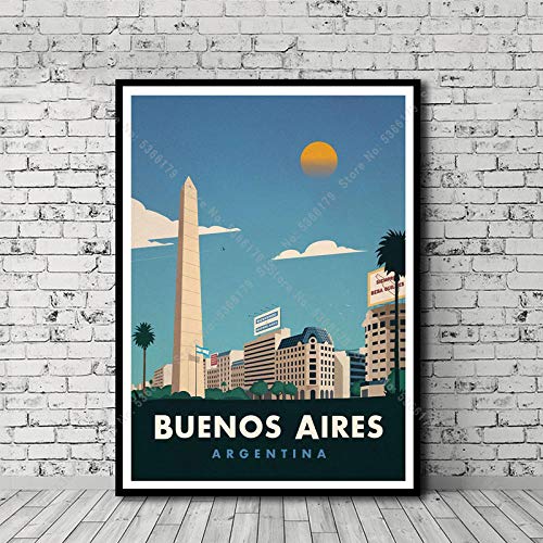 Poster Gemälde Reise Weltstadt Landschaft Buenos Aires Barcelona Poster Druck Wandkunst Leinwand Bild Wohnzimmer Wohnzimmer Dekor, Wanddekoration Poster-60X80_cm_No_Frame von BBSJX