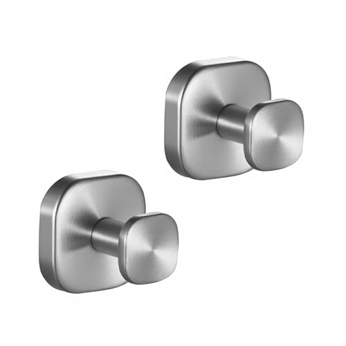 2 Stück Badezimmer-Handtuchhaken, Edelstahl-Wandhaken zum Aufhängen von Mänteln, Bademänteln und Handtüchern, die gebohrt werden müssen (Silber) von BBTISG