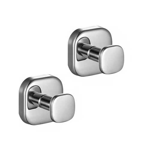 2 Stück Badezimmer-Handtuchhaken, Edelstahl-Wandhaken zum Aufhängen von Mänteln, Bademänteln und Handtüchern, die gebohrt werden müssen (glänzend) von BBTISG