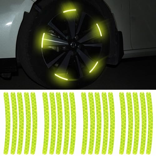 BBTISG 20 Stück Auto Radnabe Reflektierende Aufkleber Reflektierende Felge Streifen Aufkleber Universal Auto Motorrad Rad Reflektierende Nadelstreifen Aufkleber (Fluoreszierend) von BBTISG