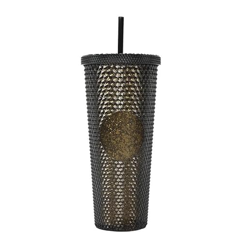 710ml Nietbecher mit Deckel und Strohhalm doppellagig wiederverwendbar Eiskaffee Saftbecher für Kinder Erwachsene Kaltbecher für Zuhause, Büro, Reisen, Schule (transparente Asche Gold) von BBTISG