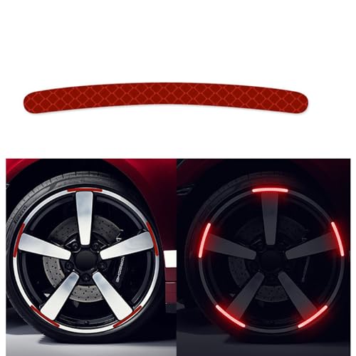 BBTISG 20 Stück Auto Radnabe Reflektierende Aufkleber Reflektierende Felge Streifen Aufkleber Universal Auto Motorrad Rad Reflektierende Nadelstreifen Aufkleber (Rot) von BBTISG