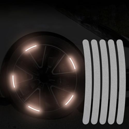 BBTISG 20 Stück Auto Radnabe Reflektierende Aufkleber Reflektierende Felge Streifen Aufkleber Universal Auto Motorrad Rad Reflektierende Nadelstreifen Aufkleber (Silber) von BBTISG