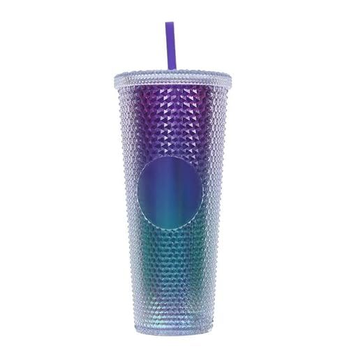 BBTISG 710ml Nietbecher mit Deckel und Strohhalm, Doppellagig Wiederverwendbar Eiskaffee Saftbecher für Kinder Erwachsene, Kaltbecher (Transparenter Farbverlauf Lila Grün) BBTISG 710ml Nietbecher mit Deckel und Strohhalm, Doppellagig Wiederverwendbar Eiskaffee Saftbecher für Kinder Erwachsene, Kaltbecher (Transparenter Farbverlauf Lila Grün) von BBTISG