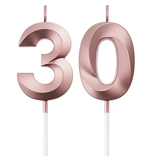 BBTO 30. Geburtstag Kerzen Kuchen Birthdays Number Candle Kuchen Ziffer Kerzen Alles Gute zum Geburtstag Kuchen Topper Dekoration für Geburtstag Party Hochzeit Jahrestag Feier Lieferungen (Rose Gold) von BBTO