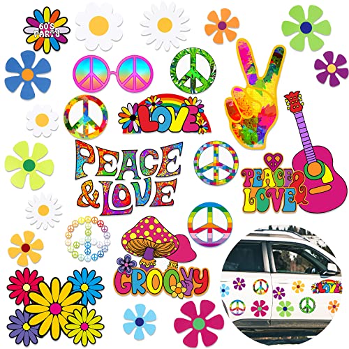 Auto-Magnet-Dekorationen, 60er-Jahre, Hippie-Mottoparty, magnetische Aufkleber, Kühlschrankmagnete, Blume, Frieden, Auto, Magnetaufkleber, Liebesschild, bunt, Hippie-Aufkleber für Auto, Kühlschrank, von BBTO
