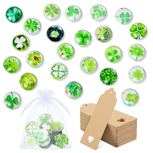 BBTO 24er Set Herzform Glassteine Sets 25 mm Durchmesser Bunte Herzform Glassteine Gemischte Farbe Glückssteine Glücksbringer mit Organzasäckchen und Geschenkanhänger(Grün,24er Set) von BBTO