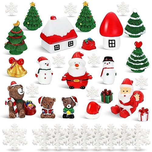 45 Stück Miniatur-Weihnachtsschmuck zum Basteln, Miniatur-Weihnachtsfiguren, inklusive Mini-Harz-Baum, Schneemann, kleine Glocke, Bär, Burg, Schneeflocke für Weihnachten, DIY, Handwerk, Puppenhaus, von BBTO