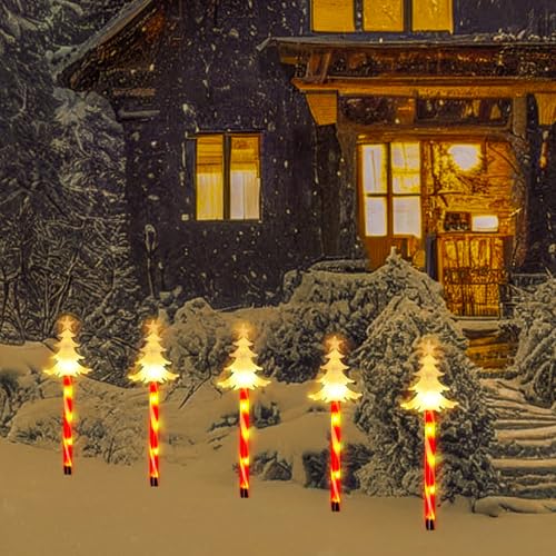 BBTO 5er Set Weihnacht LED Gartenstecker Wegeleuchte Außenleuchte Dekoration Christmas Dekoleuchte Solar Gartenleuchte für Garten Weihnachtsdeko(Neuartiger Weihnachtsbaum) von BBTO