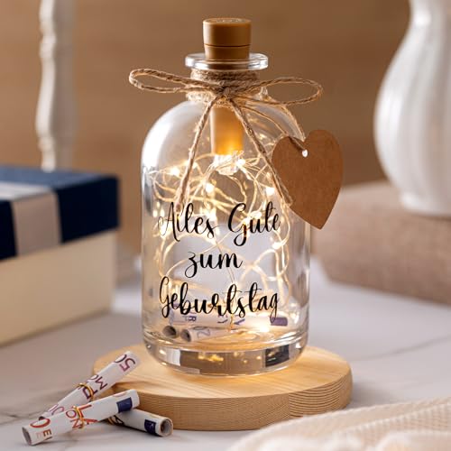 BBTO Geldgeschenke Geburtstag LED Flaschenlicht mit Spruch Alles Gute zum Geburtstag Flaschenlichterkette Beleuchtete Dekoflasche Geldgeschenke Verpackung Leuchtflasche Geburtstagsgeschenk für Frauen von BBTO