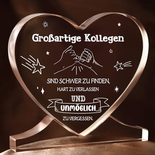 BBTO Abschiedsgeschenk für Kollegen Acryl Herz Schild Kollegin Dankeschön Geschenk Herz Acryl Plakette für Kollege Jobwechsel Ruhestand Geschenk von BBTO