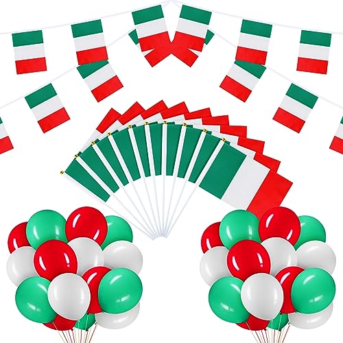 BBTO Italien Deutschland Australien Flagge Deko Set mit Fahnenkette 10 Keine Handflaggen 30 Luftballons, Party Banner Ballons Deko für Fest Sportwettbewerb Fußballspiele Parade (Italien) von BBTO