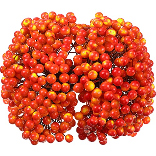 BBTO Künstliche Stechpalmen-Weihnachtsbeeren auf Drahtstielen, 250 Stücke mit 500 Stück 8mm Gefälschte Beeren für Weihnachtsbaumschmuck Kranz Basteln Verwendung Hochzeit Party Gastgeschenk (Gelb, Rot) von BBTO