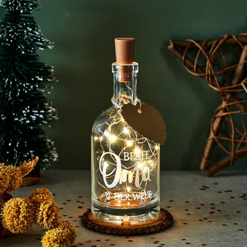 BBTO LED Flaschenlicht mit Spruch Beste Mama Papa Oma der Welt Flasche mit Lichterkette Flaschenkorken für Papa Mama Oma Geburtstagsgeschenk Muttertag Geburtstag Geschenk (Beste Oma der Welt) von BBTO